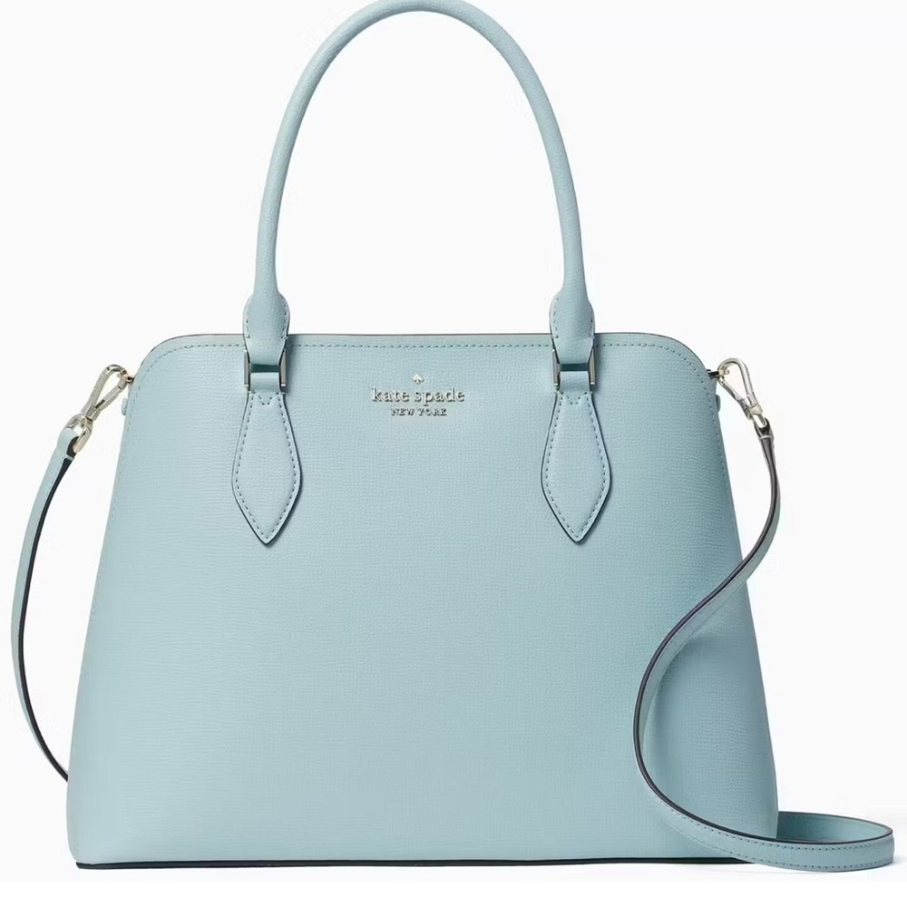 Kate Spade Darcy Refined Grain Leather Blue Large Satchel with Structured Design